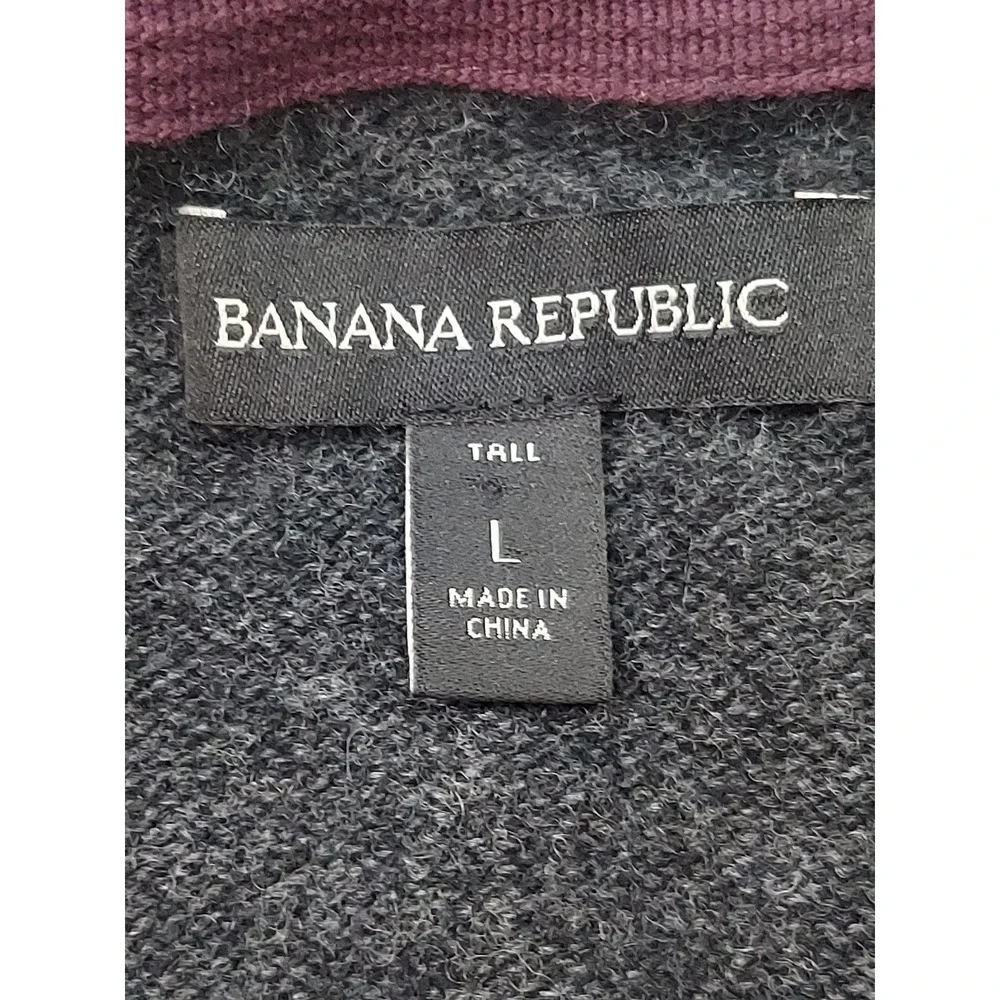 Banana Republic Wool Sweater Mens Large Tall Gray Shawl Collar Quilted Shoulders